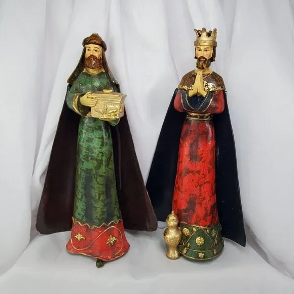 4 Hand-Painted Polystone Nativity Figurines Metal Capes Made in Italy 12" Tall - Picture 3 of 12